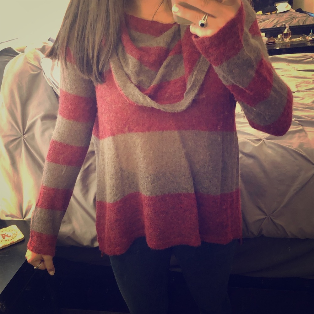 Free People Striped Cowl Neck Sweater